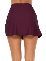 Charmo Womens High Waisted Split Swim Skirt Ruched Drawstring Skirted Swim Bottoms with Built-in Brief