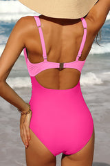 V Neck Ruched Cut Out Tummy Control One-Piece Swimsuit