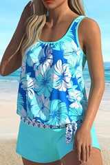 Floral Wide Strap Square Neck Plus Size Tankini Swimsuits