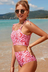 U Neck Tie-shoulder Floral Bikini Suits