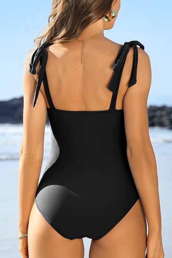 Ruched Tie Shoulder One Piece Swimsuit