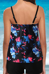 Floral Spegatti Strap Tummy Control Square Neck Tankini Swimsuits