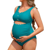 Sociala Maternity Square Neck One Piece Swimwear for Womens Modest Cut Out Bathing Suits Pregnancy Swimsuit