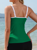 Charmo Ruched Tankini Tops for Womens Color Blocked Sporty Swimsuit Tops Only Tummy Control Bathing Suit Tops (No Bottom)
