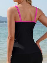 Charmo Ruched Tankini Tops for Womens Color Blocked Sporty Swimsuit Tops Only Tummy Control Bathing Suit Tops (No Bottom)