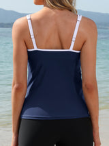 Charmo Ruched Tankini Tops for Womens Color Blocked Sporty Swimsuit Tops Only Tummy Control Bathing Suit Tops (No Bottom)