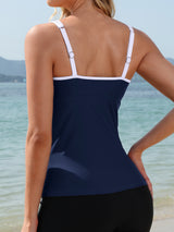 Charmo Ruched Tankini Tops for Womens Color Blocked Sporty Swimsuit Tops Only Tummy Control Bathing Suit Tops (No Bottom)