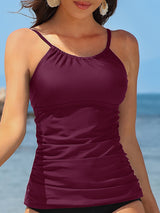 Charmo Women's High Neck Tankini Tops Built-in Bra Only Tummy Control Swimsuit Tops Ruched Swim Tops Without Bottoms