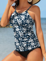 Charmo Women's High Neck Tankini Tops Built-in Bra Only Tummy Control Swimsuit Tops Ruched Swim Tops Without Bottoms