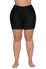 Plus Solid Color High Waist Black Swim Shorts