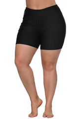 Plus Solid Color High Waist Black Swim Shorts