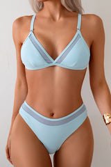 3 Piece V Neck Mesh High Cut Backless Bikini