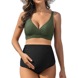 Sociala Womens Two Piece Maternity Swimsuit V Neck Bikini Sets Ruched Bathing Suits