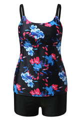 Floral Spegatti Strap Tummy Control Square Neck Tankini Swimsuits