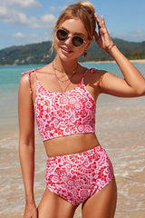 U Neck Tie-shoulder Floral Bikini Suits