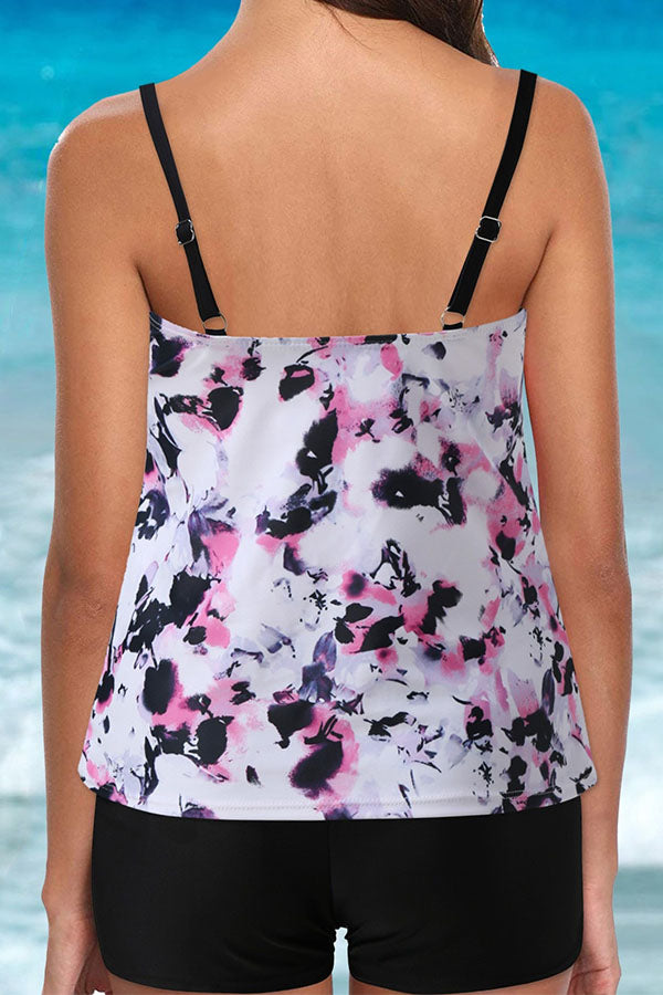 Print Spegatti Strap Tummy Control High Waist Tankini Swimsuits