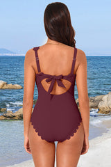 One Shoulder Cut Out Ribbed Scalloped One Piece Swimsuit