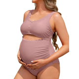 Sociala Maternity Square Neck One Piece Swimwear for Womens Modest Cut Out Bathing Suits Pregnancy Swimsuit