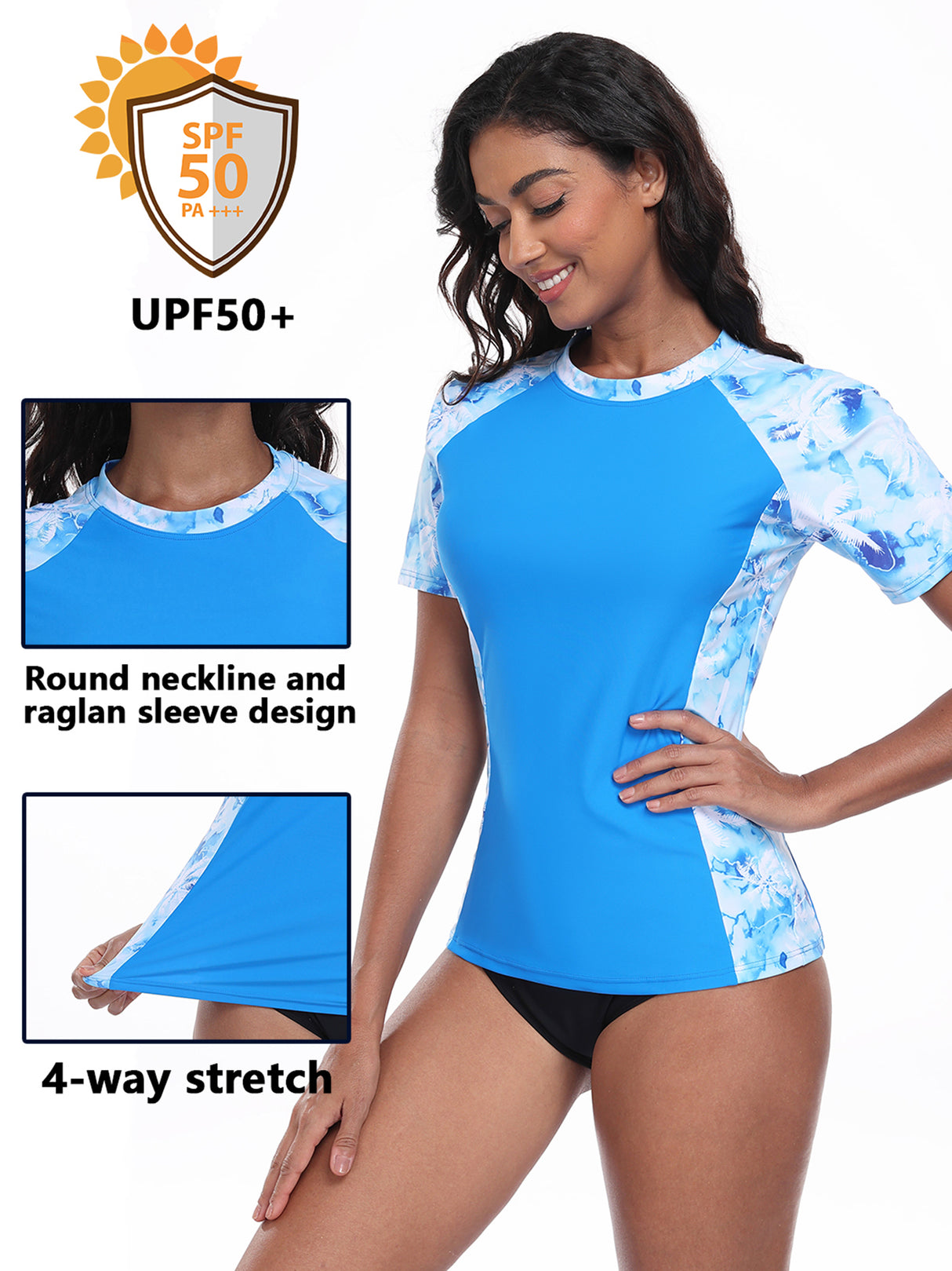 Charmo Short Sleeve Swimsuit Tops for Womens Sun Protection UPF 50+ Rash Guard Quick Dry Swim Shirts