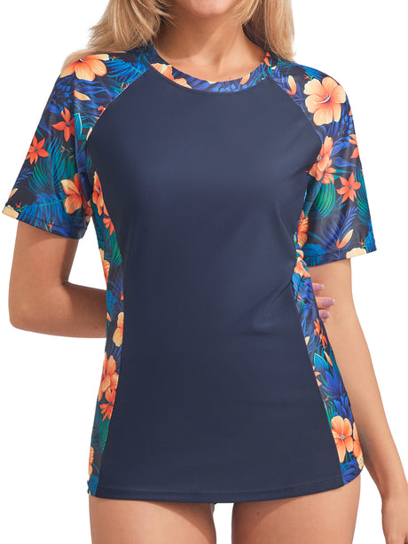 Sociala Women's Printed Active Rash Guard UPF 50+ Sun Protection Swimsuit Bathing Suit Tops Workout Running Tops Shirts