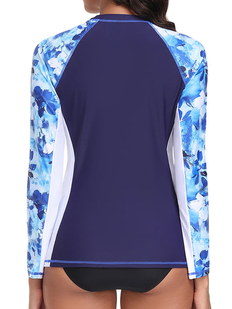 Charmo Womens UPF 50+ Long Sleeve Swimsuit Tops Sun Protection Rashguard Hiking Runing Swim Shirts(No Thumb Holes)