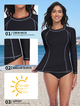Charmo Women's Long Sleeve Swimsuit Tops Sun Protection UPF 50+ Rash Guards Hiking Runing Athletic Swim Shirts