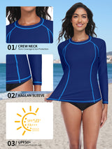 Charmo Women's Long Sleeve Swimsuit Tops Sun Protection UPF 50+ Rash Guards Hiking Runing Athletic Swim Shirts