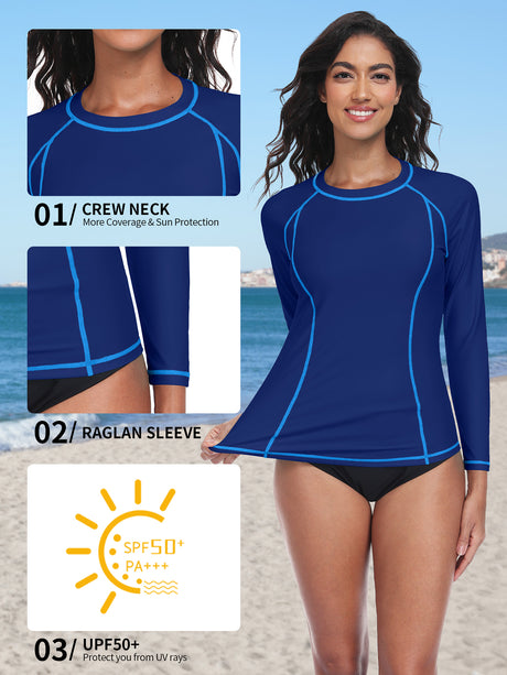 Charmo Women's Long Sleeve Swimsuit Tops Sun Protection UPF 50+ Rash Guards Hiking Runing Athletic Swim Shirts