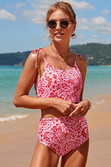 U Neck Tie-shoulder Floral Bikini Suits