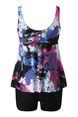 Tie Dye Wide Strap Tummy Control Bowknot Tankini Swimsuits