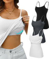 Sociala Women Cotton Camisole Shelf Bra Cami Adjustable Spaghetti Strap Tank Top 3-Pack