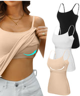 Sociala Women Cotton Camisole Shelf Bra Cami Adjustable Spaghetti Strap Tank Top 3-Pack