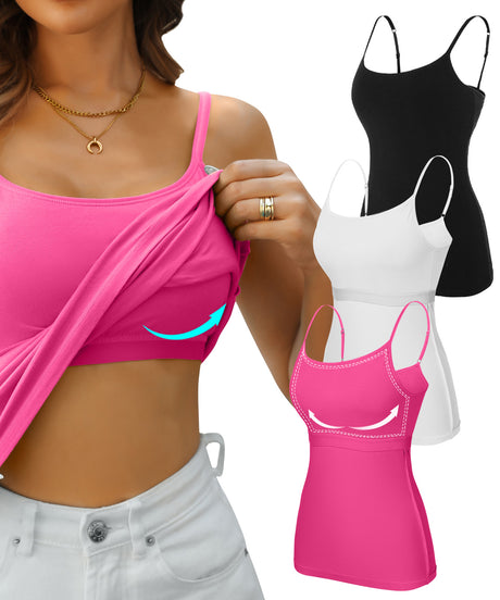 Sociala Women Cotton Camisole Shelf Bra Cami Adjustable Spaghetti Strap Tank Top 3-Pack