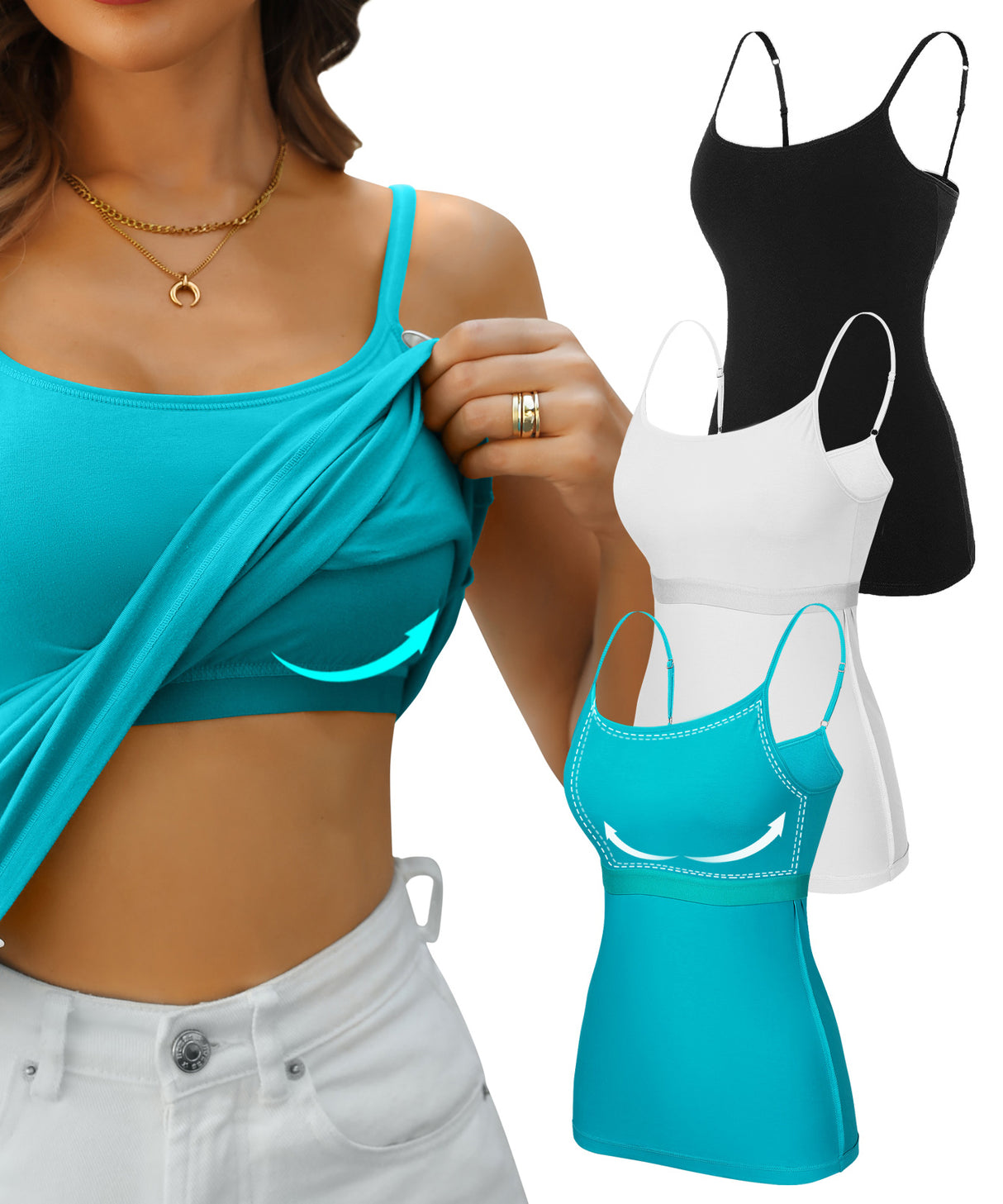 Sociala Women Cotton Camisole Shelf Bra Cami Adjustable Spaghetti Strap Tank Top 3-Pack