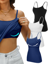 Sociala Women Cotton Camisole Shelf Bra Cami Adjustable Spaghetti Strap Tank Top 3-Pack
