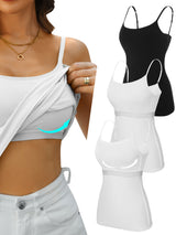 Sociala Women Cotton Camisole Shelf Bra Cami Adjustable Spaghetti Strap Tank Top 3-Pack