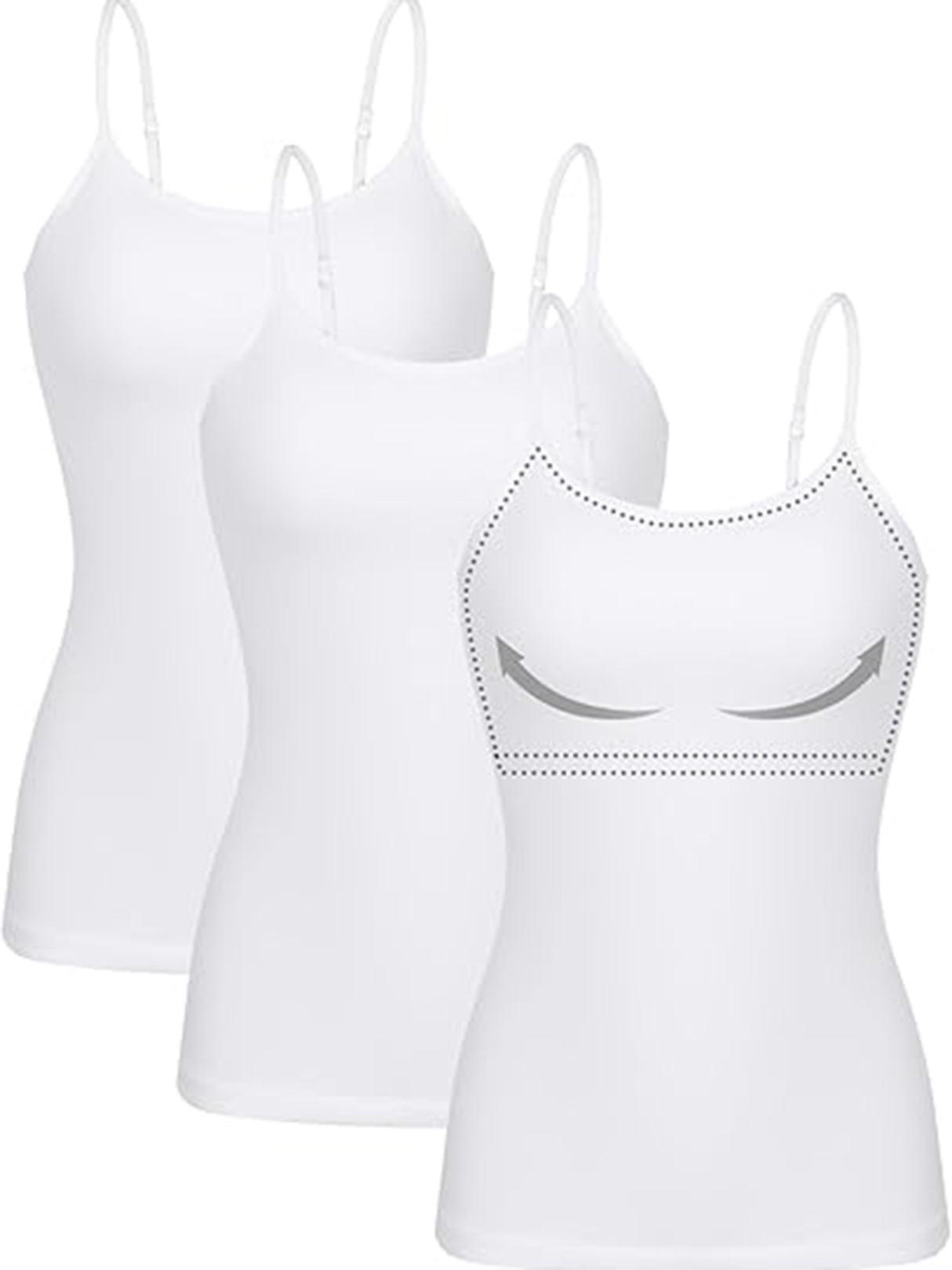 Charmo Womens 3-packs Cotton Scoop Neck Tank Tops Adjustable Spaghetti Strap Undershirts with Shelf Bra