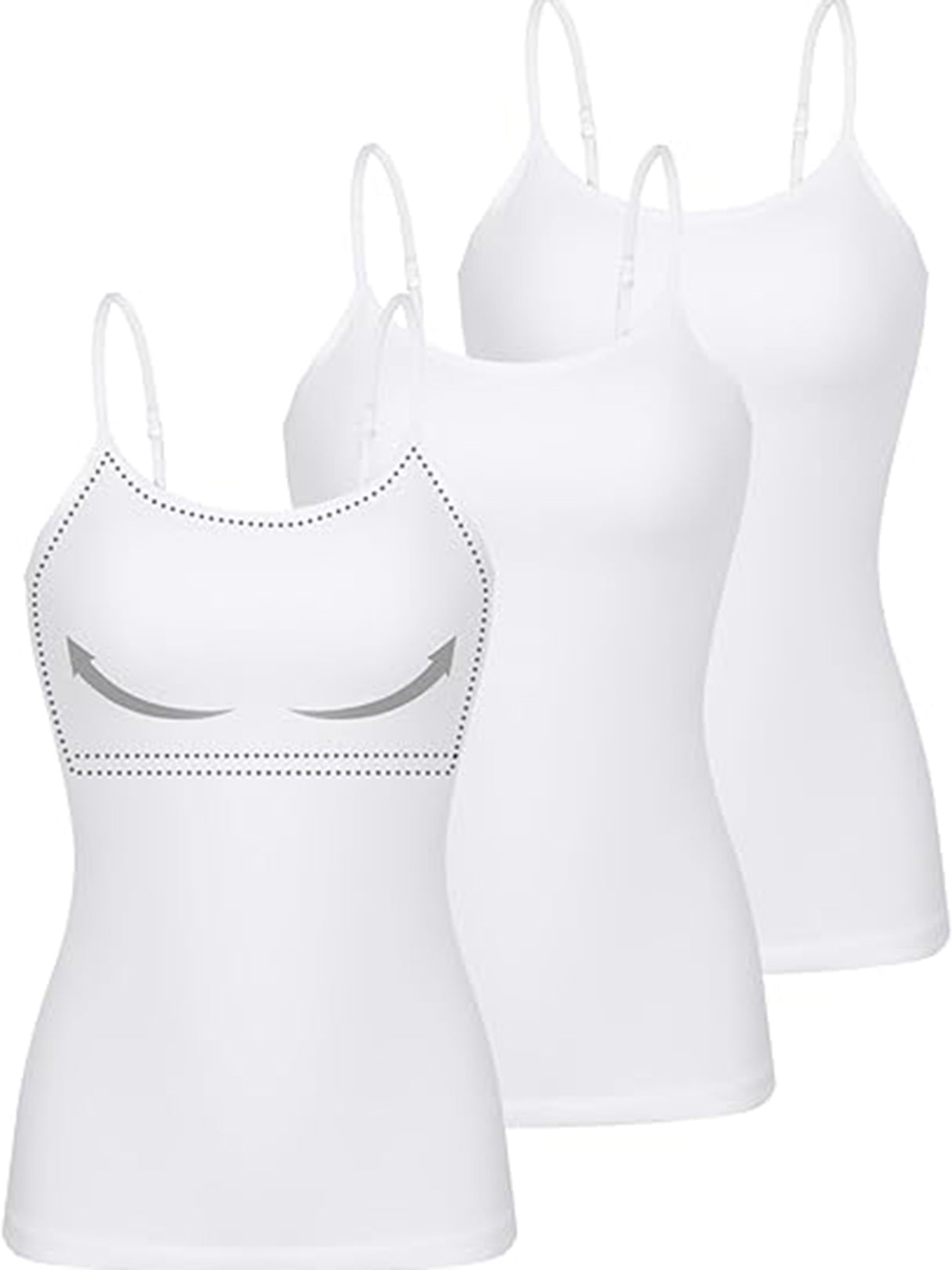 Charmo Womens 3-packs Cotton Scoop Neck Tank Tops Adjustable Spaghetti Strap Undershirts with Shelf Bra