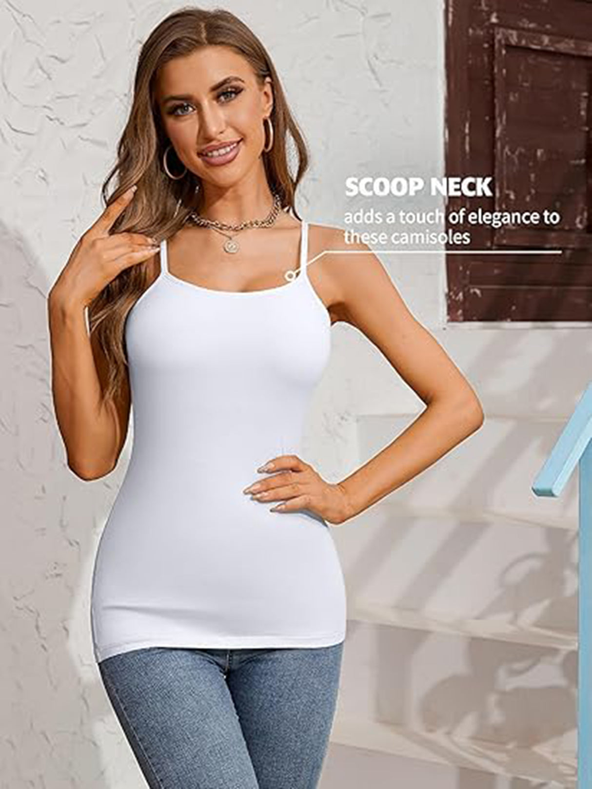 Charmo Womens 3-packs Cotton Scoop Neck Tank Tops Adjustable Spaghetti Strap Undershirts with Shelf Bra