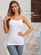 Charmo Womens 3-packs Cotton Scoop Neck Tank Tops Adjustable Spaghetti Strap Undershirts with Shelf Bra