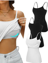 Sociala Women Cotton Camisole Shelf Bra Cami Adjustable Spaghetti Strap Tank Top 3-Pack