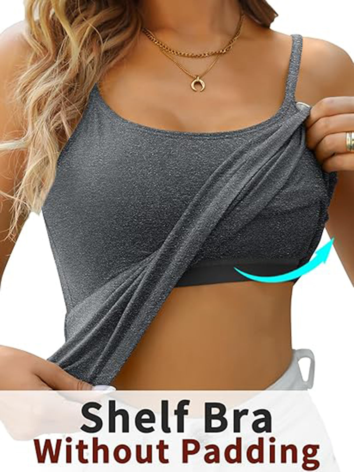 Charmo Womens 3-packs Cotton Scoop Neck Tank Tops Adjustable Spaghetti Strap Undershirts with Shelf Bra