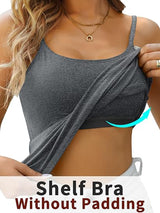 Charmo Womens 3-packs Cotton Scoop Neck Tank Tops Adjustable Spaghetti Strap Undershirts with Shelf Bra