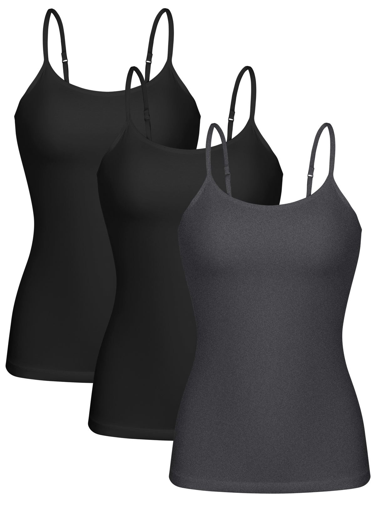 Charmo Womens 3-packs Cotton Scoop Neck Tank Tops Adjustable Spaghetti Strap Undershirts with Shelf Bra