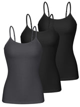 Charmo Womens 3-packs Cotton Scoop Neck Tank Tops Adjustable Spaghetti Strap Undershirts with Shelf Bra