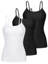 Charmo Womens 3-packs Cotton Scoop Neck Tank Tops Adjustable Spaghetti Strap Undershirts with Shelf Bra