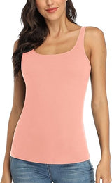 Charmo Wide Straps Tank Tops  Cotton Undershirts with Shelf Bra