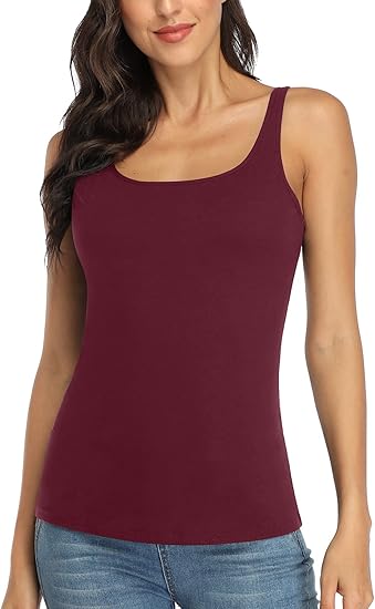 Charmo Wide Straps Tank Tops  Cotton Undershirts with Shelf Bra