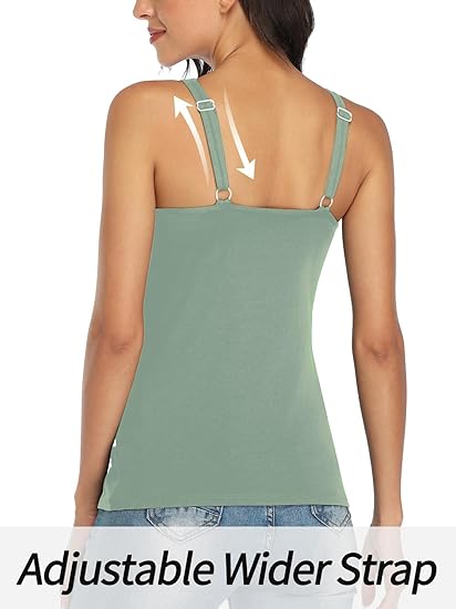 Charmo Wide Straps Tank Tops  Cotton Undershirts with Shelf Bra
