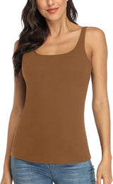 Charmo Wide Straps Tank Tops  Cotton Undershirts with Shelf Bra